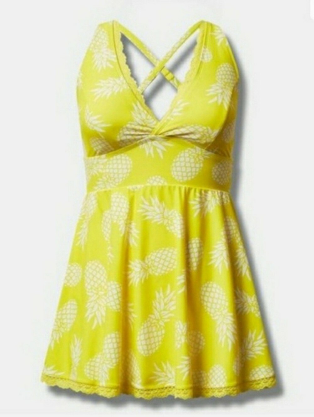 Torrid Yellow Pineapple print wireless Swim Dress